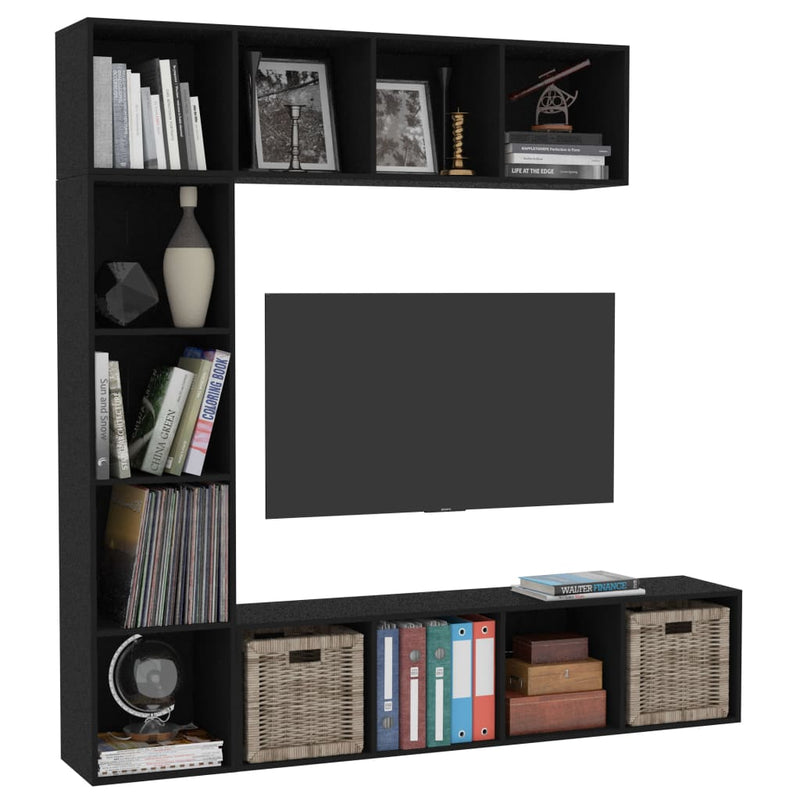 Dealsmate  3 Piece Book/TV Cabinet Set Black 180x30x180 cm