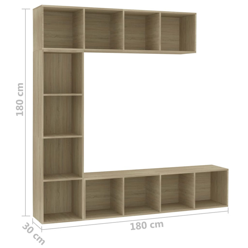 Dealsmate  3 Piece Book/TV Cabinet Set  Sonoma Oak 180x30x180 cm