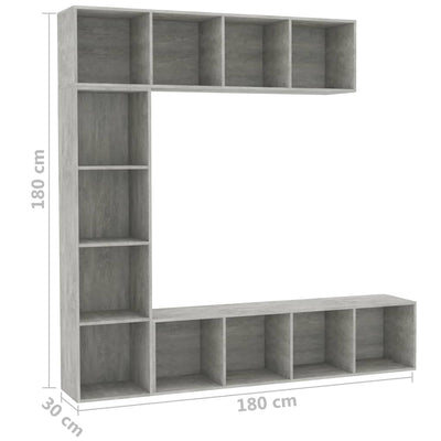Dealsmate  3 Piece Book/TV Cabinet Set Concrete Grey 180x30x180 cm