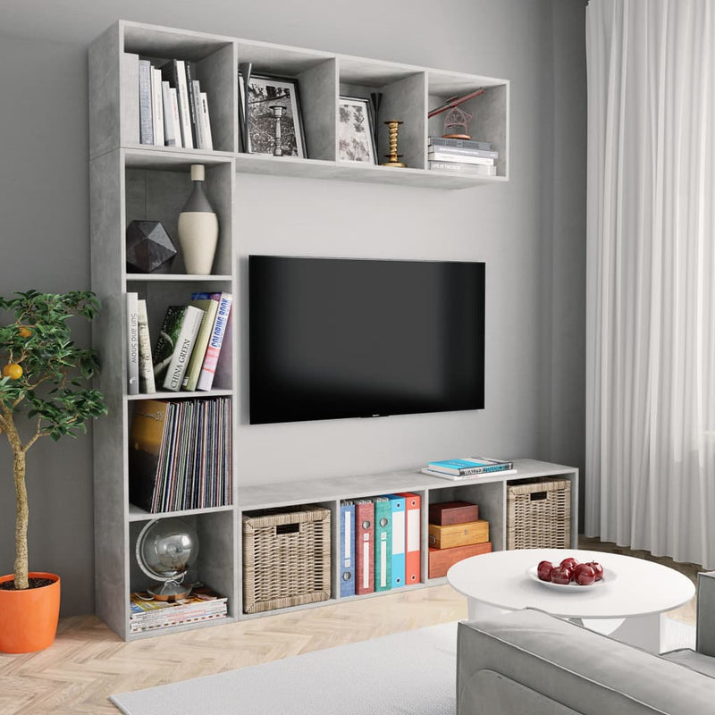Dealsmate  3 Piece Book/TV Cabinet Set Concrete Grey 180x30x180 cm