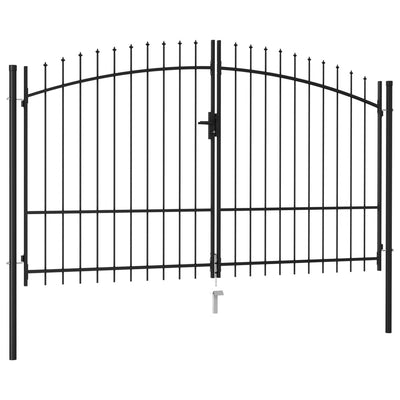 Dealsmate  Fence Gate Double Door with Spike Top Steel 3x1.75 m Black