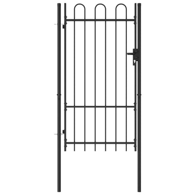 Dealsmate  Fence Gate Single Door with Arched Top Steel 1x1.75 m Black