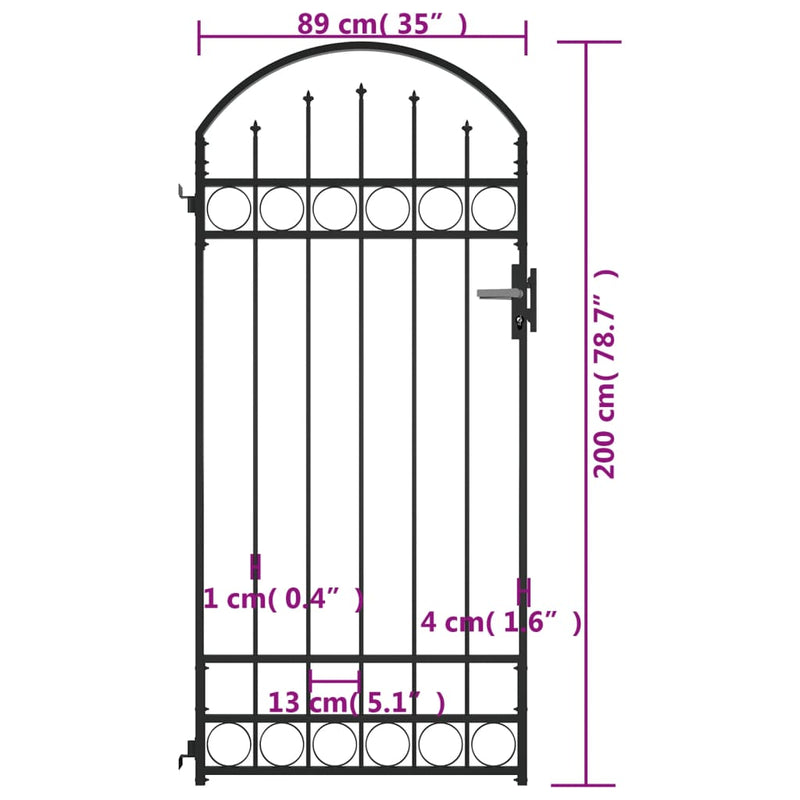 Dealsmate  Fence Gate with Arched Top Steel 89x200 cm Black