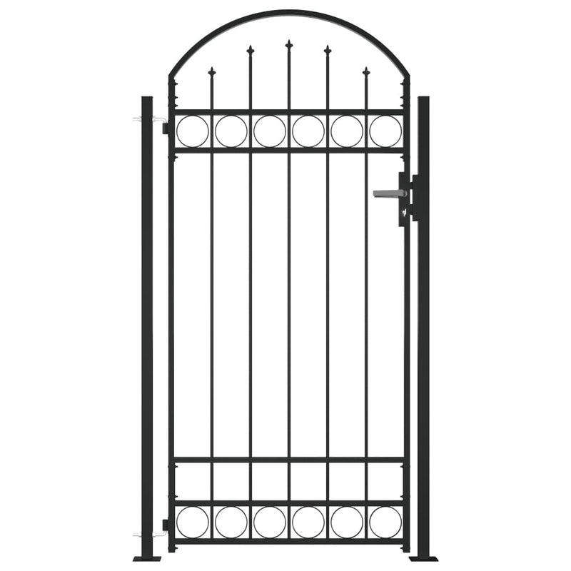 Dealsmate  Fence Gate with Arched Top and 2 Posts 105x204 cm Black