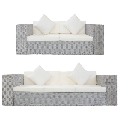 Dealsmate  2 Piece Sofa Set with Cushions Grey Natural Rattan