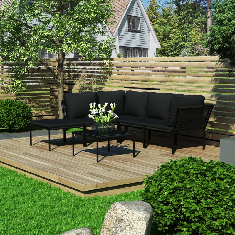 Dealsmate  6 Piece Garden Lounge Set with Cushions Black PVC