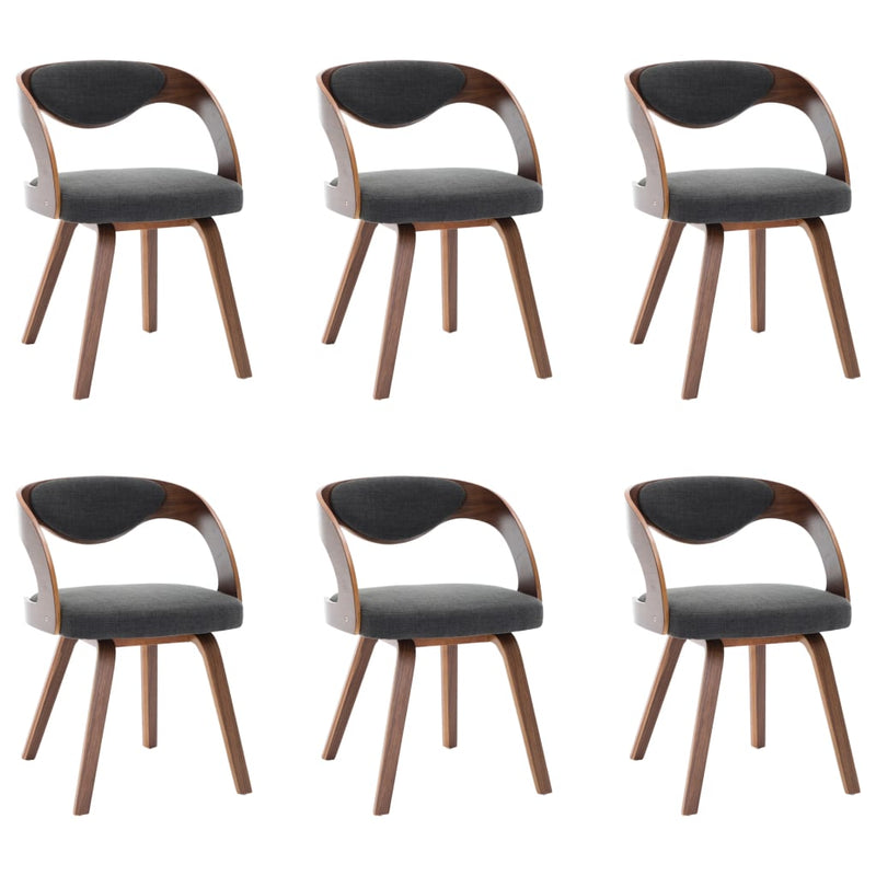 Dealsmate  Dining Chairs 6 pcs Dark Grey Bent Wood and Fabric