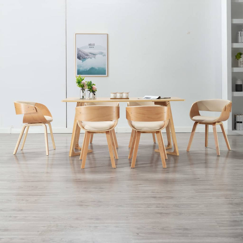 Dealsmate  Dining Chairs 6 pcs Cream Bent Wood and Faux Leather