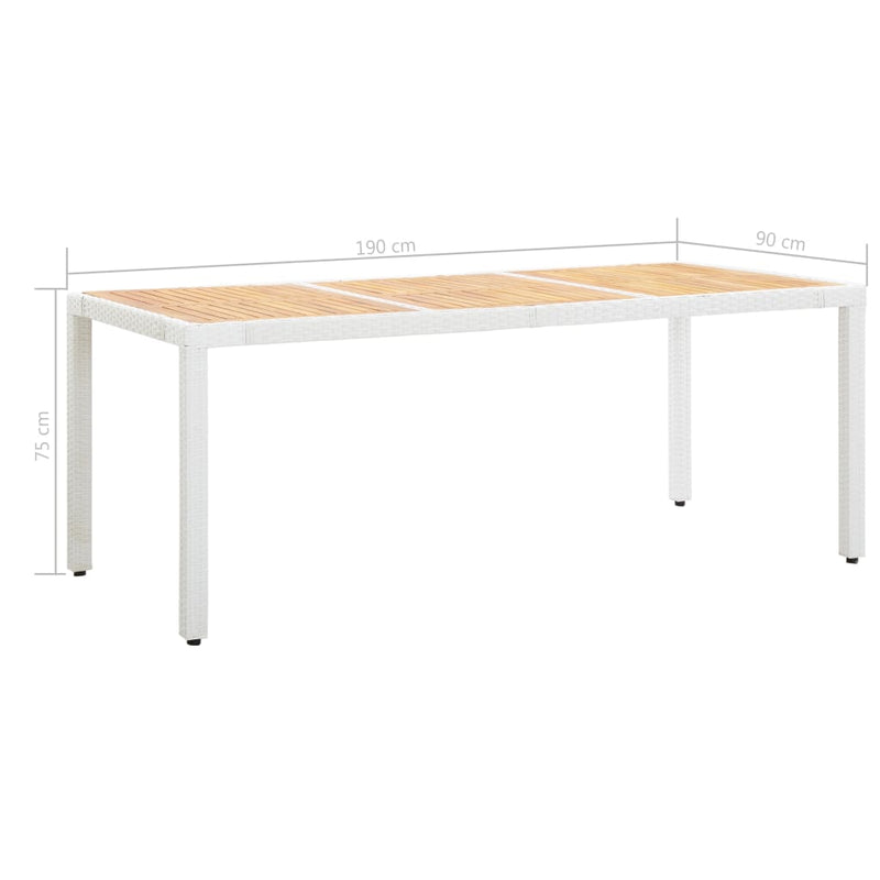 Dealsmate  Garden Table White 190x90x75 cm Poly Rattan and Solid Acacia Wood