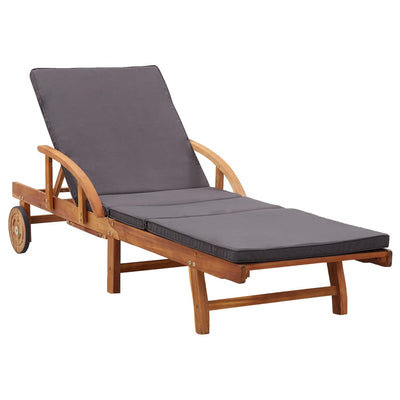 Dealsmate  Sun Lounger with Cushion Solid Acacia Wood