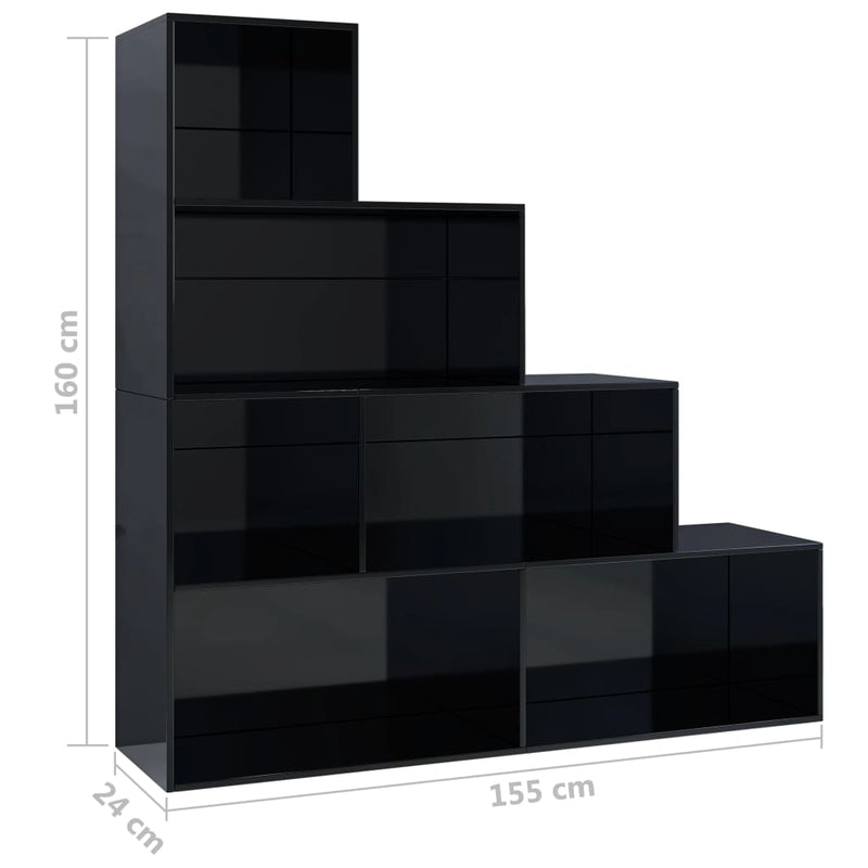 Dealsmate  Book Cabinet/Room Divider High Gloss Black 155x24x160 cm Engineered Wood