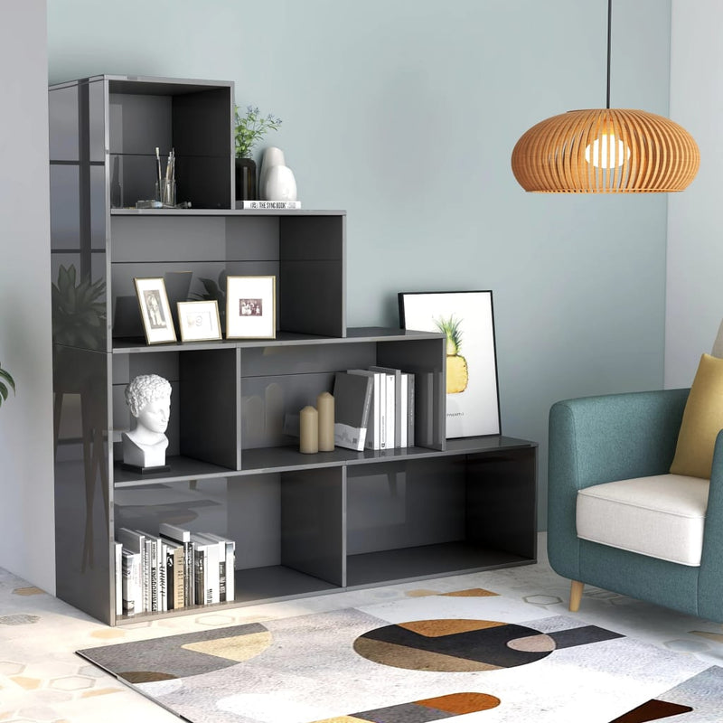 Dealsmate  Book Cabinet/Room Divider High Gloss Grey 155x24x160 cm Engineered Wood