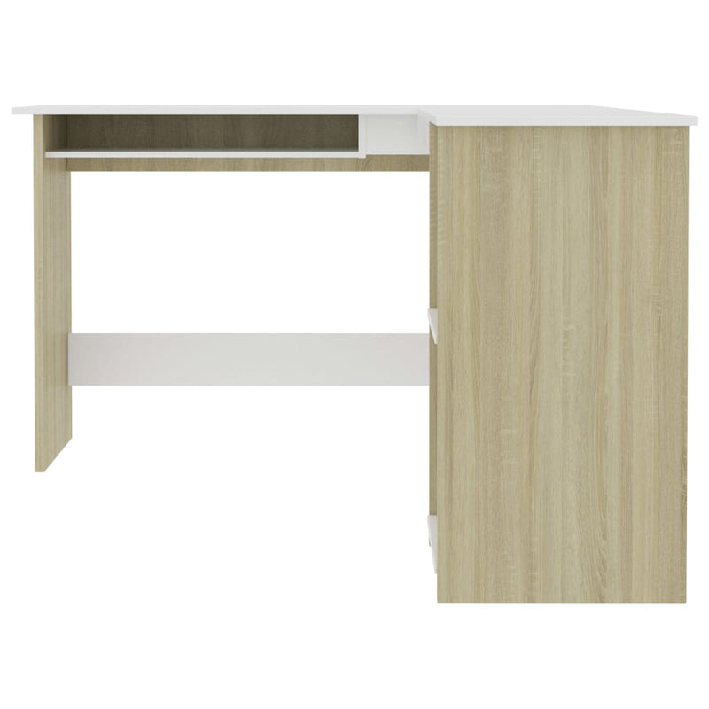 Dealsmate  L-Shaped Corner Desk White and Sonoma Oak 120x140x75 cm Chipboard