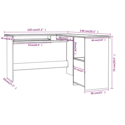 Dealsmate  L-Shaped Corner Desk High Gloss White 120x140x75 cm Engineered Wood