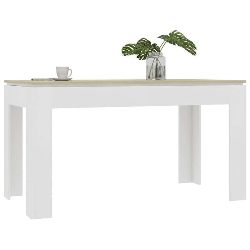 Dealsmate  Dining Table White and Sonoma Oak 140x70x76 cm Chipboard