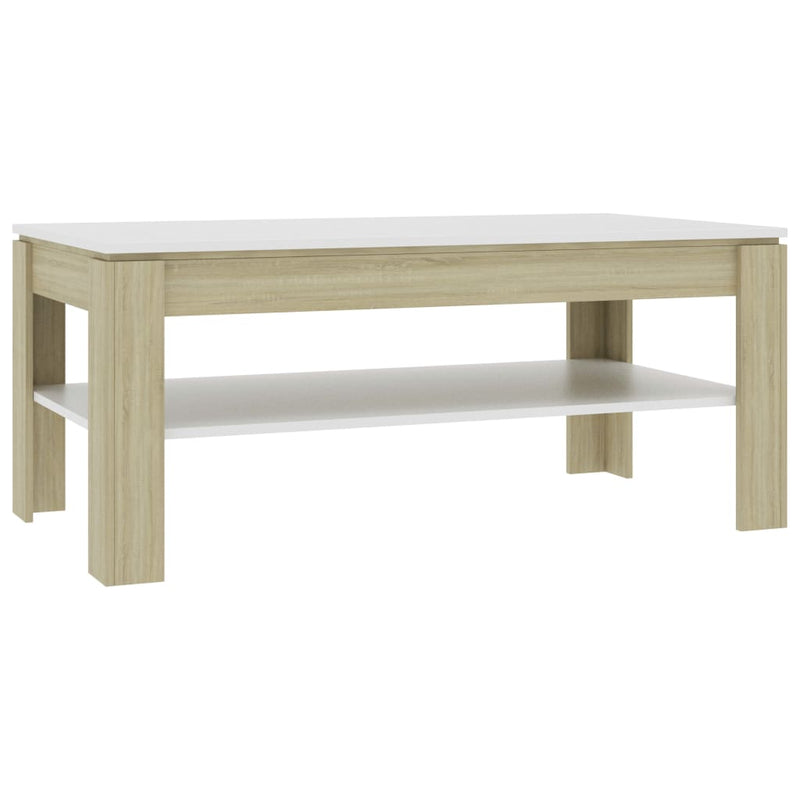 Dealsmate  Coffee Table White and Sonoma Oak 110x60x47 cm Chipboard