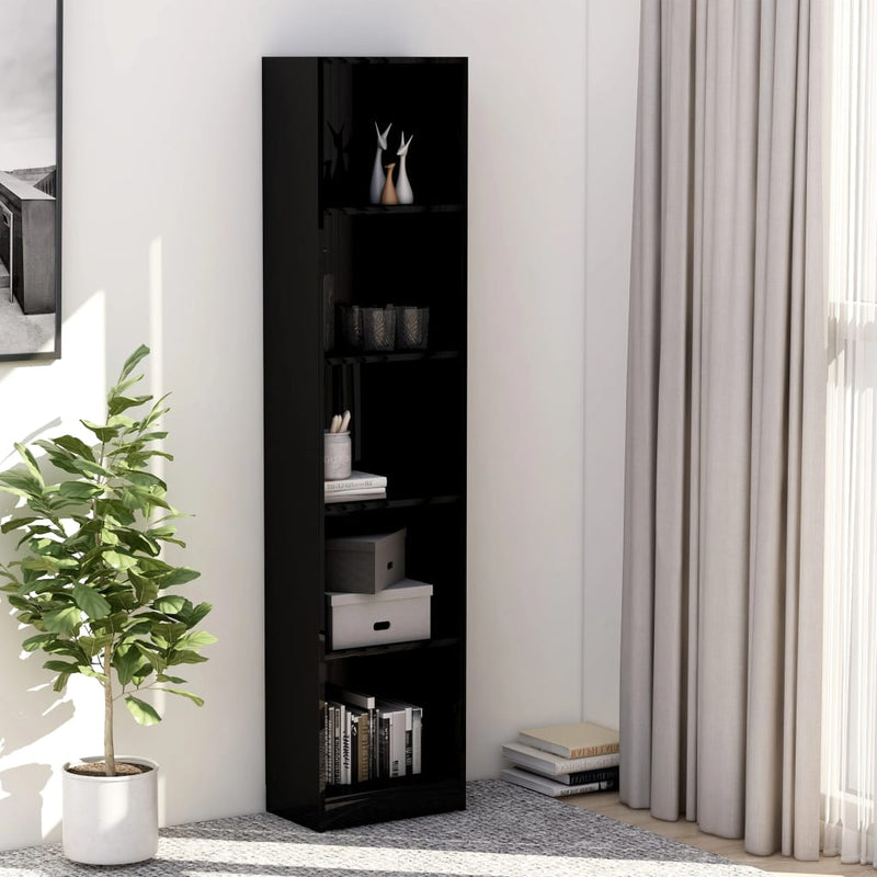 Dealsmate  5-Tier Book Cabinet High Gloss Black 40x24x175 cm Engineered Wood