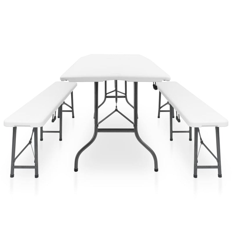 Dealsmate  Folding Garden Table with 2 Benches 180 cm Steel and HDPE White