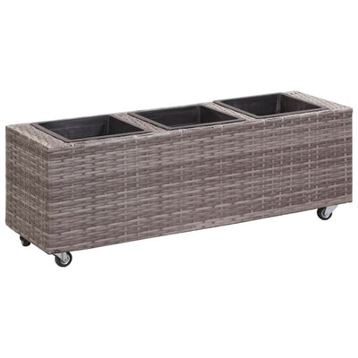 Dealsmate  Garden Raised Bed with 3 Pots 100x30x36 cm Poly Rattan Grey