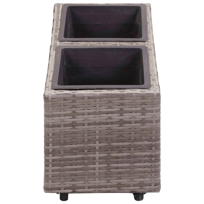 Dealsmate  Garden Raised Bed with 2 Pots 60x30x36 cm Poly Rattan Grey