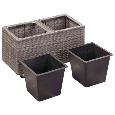 Dealsmate  Garden Raised Bed with 2 Pots 60x30x36 cm Poly Rattan Grey