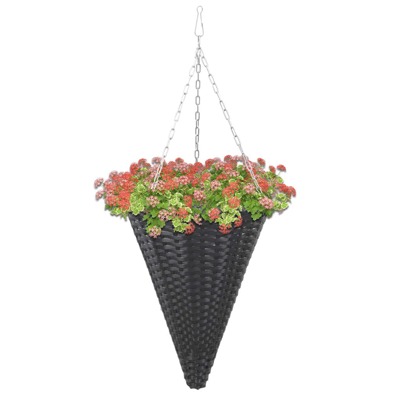 Dealsmate  Hanging Flower Baskets 2 pcs Poly Rattan Black