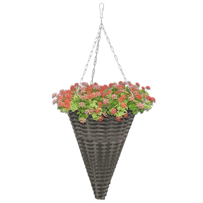 Dealsmate  Hanging Flower Baskets 2 pcs Poly Rattan Grey
