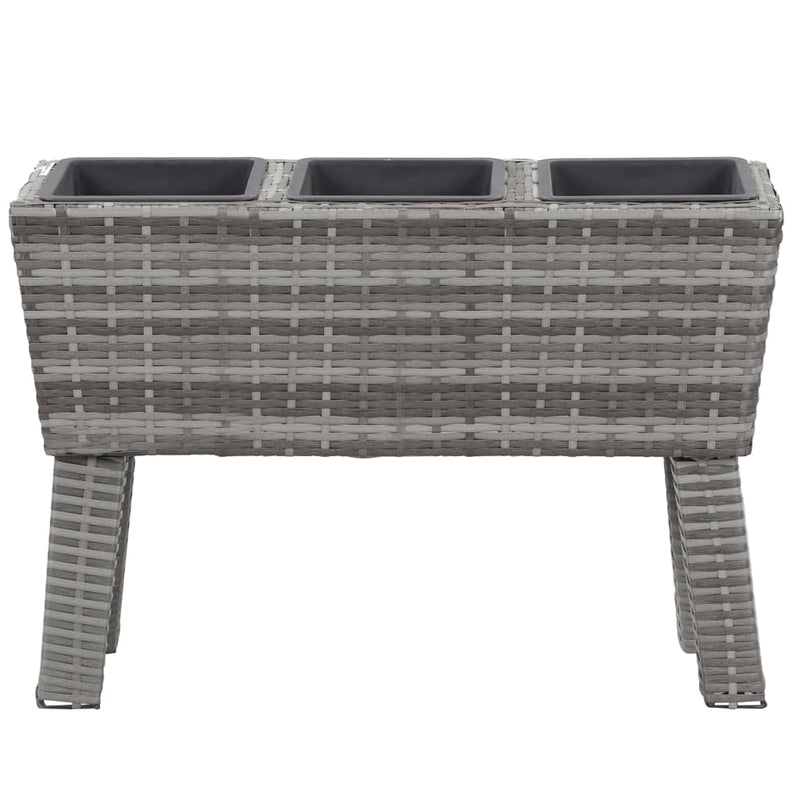 Dealsmate  Garden Raised Bed with Legs and 3 Pots 72x25x50 cm Poly Rattan Grey