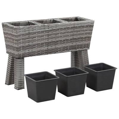 Dealsmate  Garden Raised Bed with Legs and 3 Pots 72x25x50 cm Poly Rattan Grey