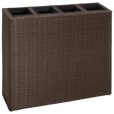 Dealsmate  Garden Raised Bed with 4 Pots 2 pcs Poly Rattan Brown