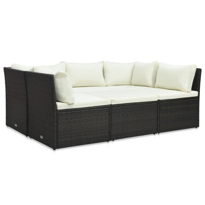 Dealsmate  4 Piece Garden Lounge Set with Cushions Poly Rattan Brown