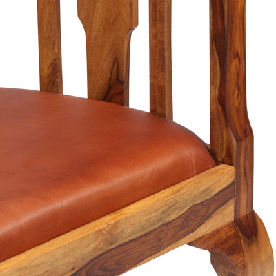 Dealsmate  Dining Chairs 4 pcs Real Leather and Solid Sheesham Wood