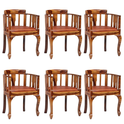 Dealsmate  Dining Chairs 6 pcs Real Leather and Solid Sheesham Wood