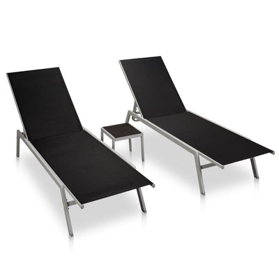 Dealsmate  Sun Loungers 2 pcs with Table Steel and Textilene Black