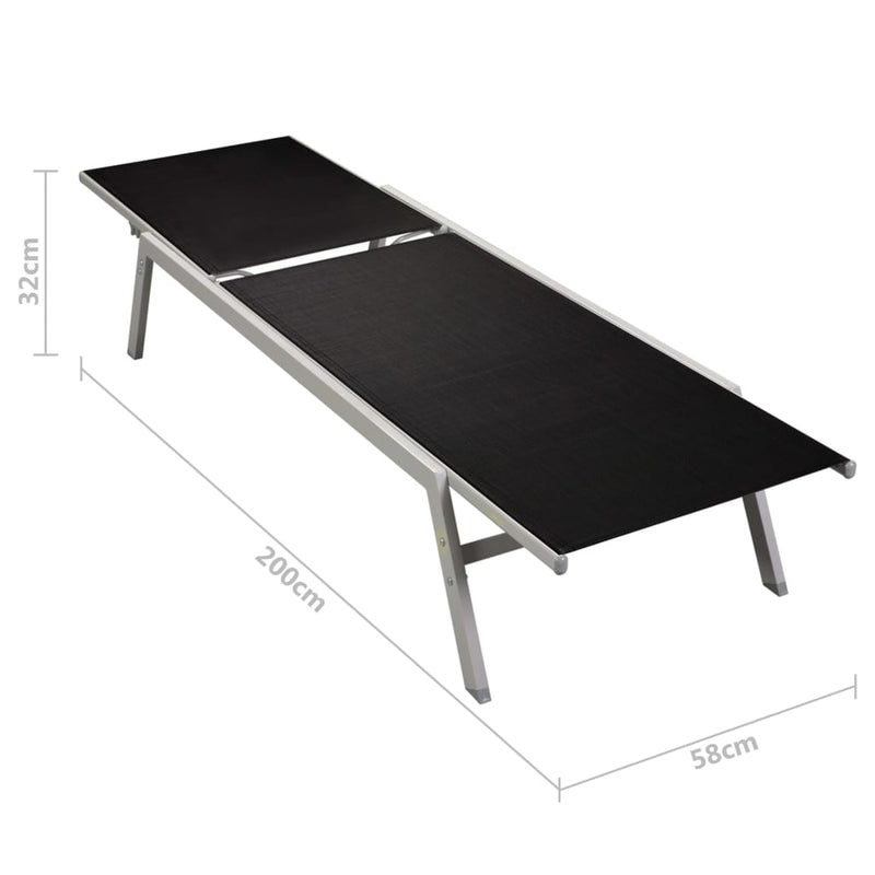 Dealsmate  Sun Loungers 2 pcs with Table Steel and Textilene Black