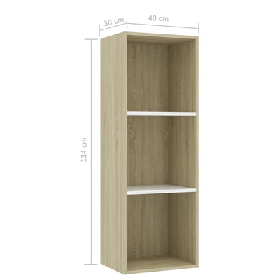 Dealsmate  3-Tier Book Cabinet White and Sonoma Oak 40x30x114 cm Engineered Wood