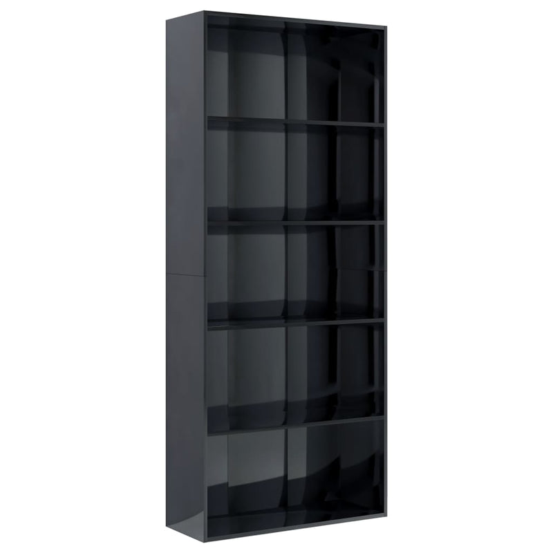 Dealsmate  5-Tier Book Cabinet High Gloss Black 80x30x189 cm Chipboard