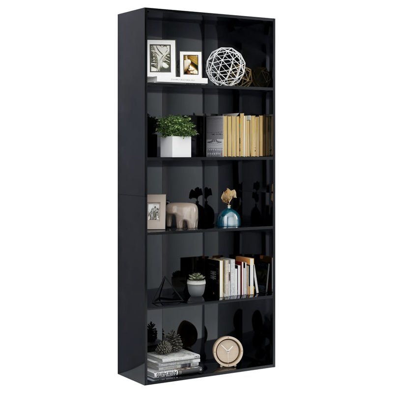 Dealsmate  5-Tier Book Cabinet High Gloss Black 80x30x189 cm Chipboard