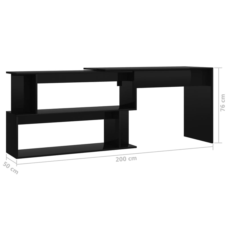 Dealsmate  Corner Desk High Gloss Black 200x50x76 cm Engineered Wood
