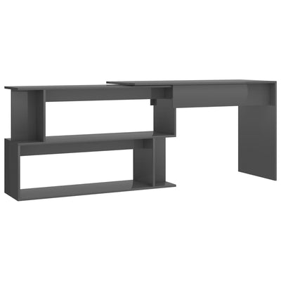 Dealsmate  Corner Desk High Gloss Grey 200x50x76 cm Chipboard