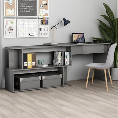 Dealsmate  Corner Desk High Gloss Grey 200x50x76 cm Chipboard