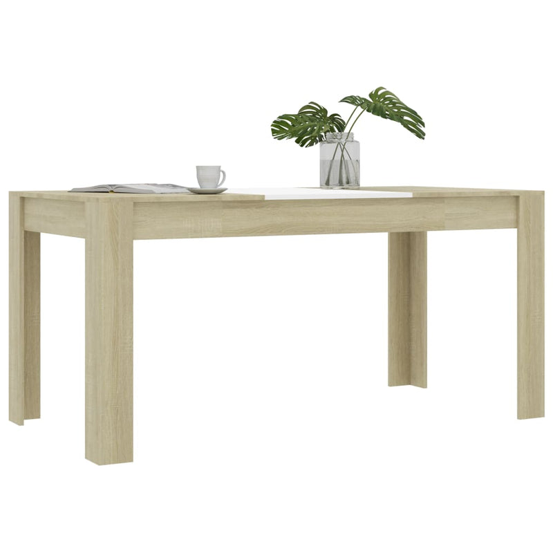 Dealsmate  Dining Table White and Sonoma Oak 160x80x76 cm Chipboard