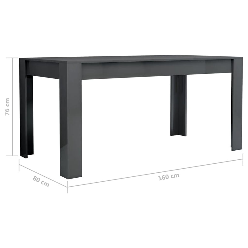 Dealsmate  Dining Table High Gloss Grey 160x80x76 cm Chipboard