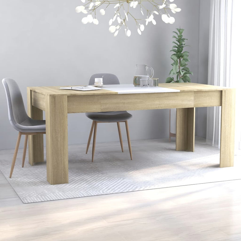 Dealsmate  Dining Table White and Sonoma Oak 180x90x76 cm Chipboard