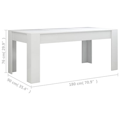 Dealsmate  Dining Table High Gloss White 180x90x76 cm Engineered Wood