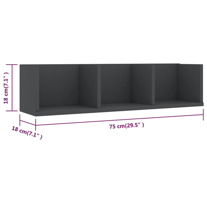 Dealsmate  CD Wall Shelf Grey 75x18x18 cm Engineered Wood
