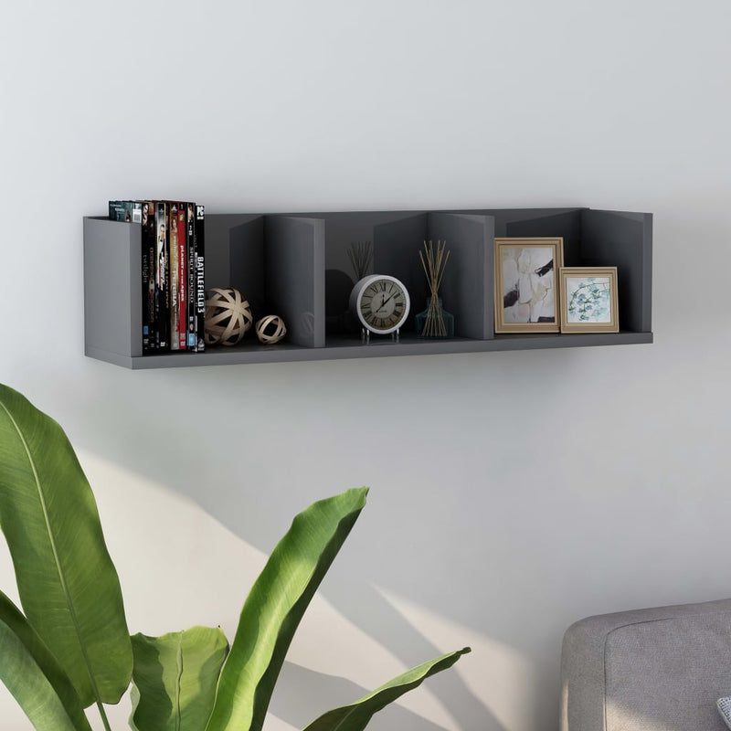 Dealsmate  CD Wall Shelf High Gloss Grey 75x18x18 cm Engineered Wood