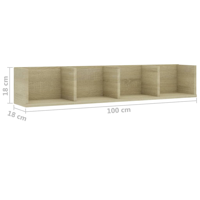 Dealsmate  CD Wall Shelf Sonoma Oak 100x18x18 cm Chipboard