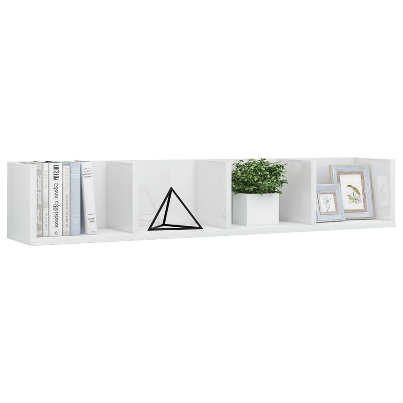 Dealsmate  CD Wall Shelf High Gloss White 100x18x18 cm Chipboard