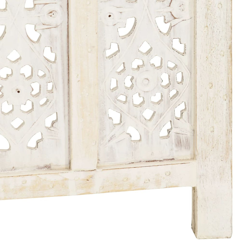 Dealsmate  Hand carved 4-Panel Room Divider White 160x165 cm Solid Mango Wood